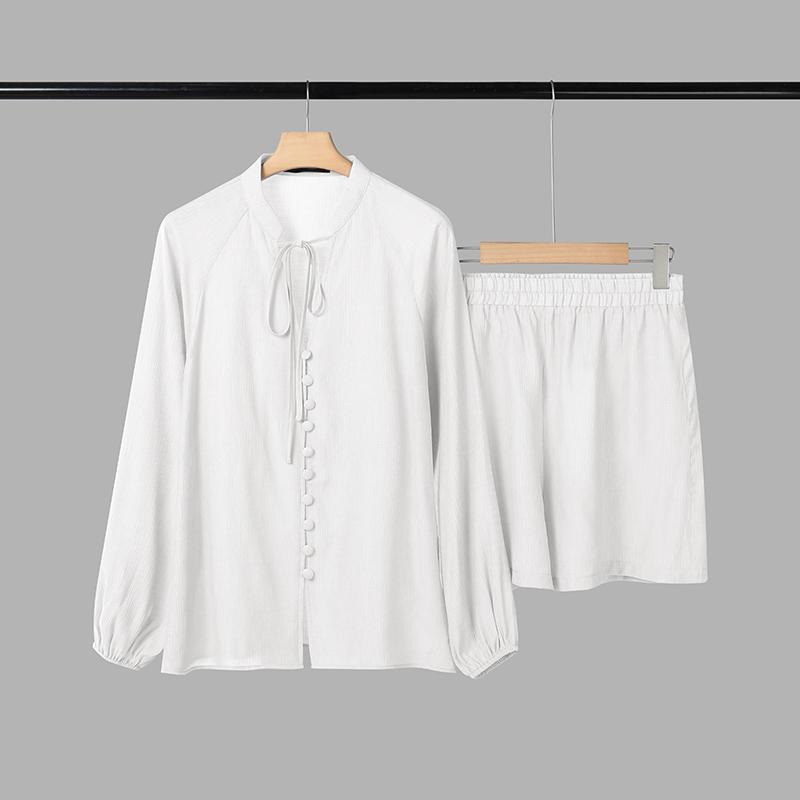 

ZANZEA Женская блузка с длинным рукавом и шорты Летние комплекты-двойки 5XL белый