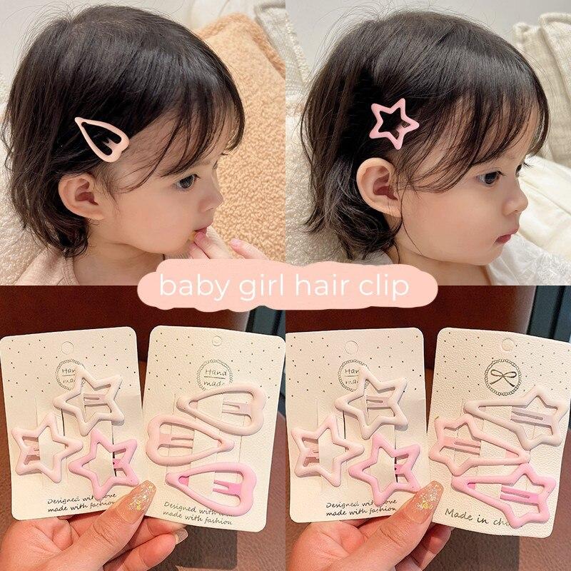 3/4pcs  Frosted Simple Hair Clips for Girls Star Oval Triangle Square Hair Clips Kids Snap Hair Clips Pentagram BB Clip