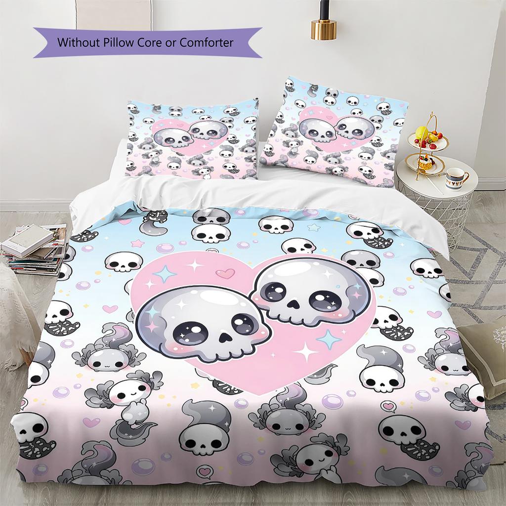 Pink Gradient Cartoon Pattern Bedding,Quilt Set Quilt Cover Pillowcase Home Birthday Gift (1 * Duvet Cover + 2 * Pillowcase, Without Core)