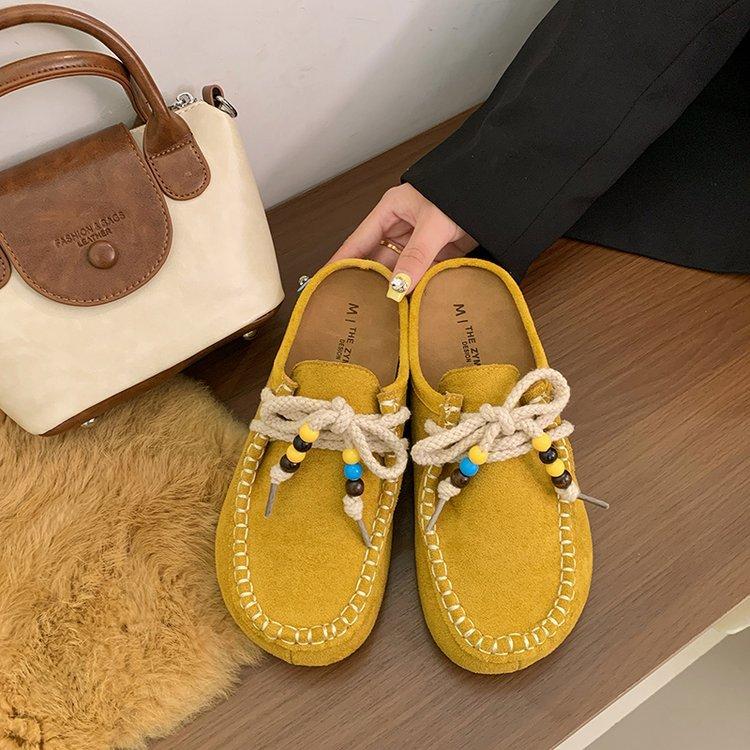 Retro ethnic style casual round head flat bottom bag head half slippers women's new summer wear casual sandals in 2025