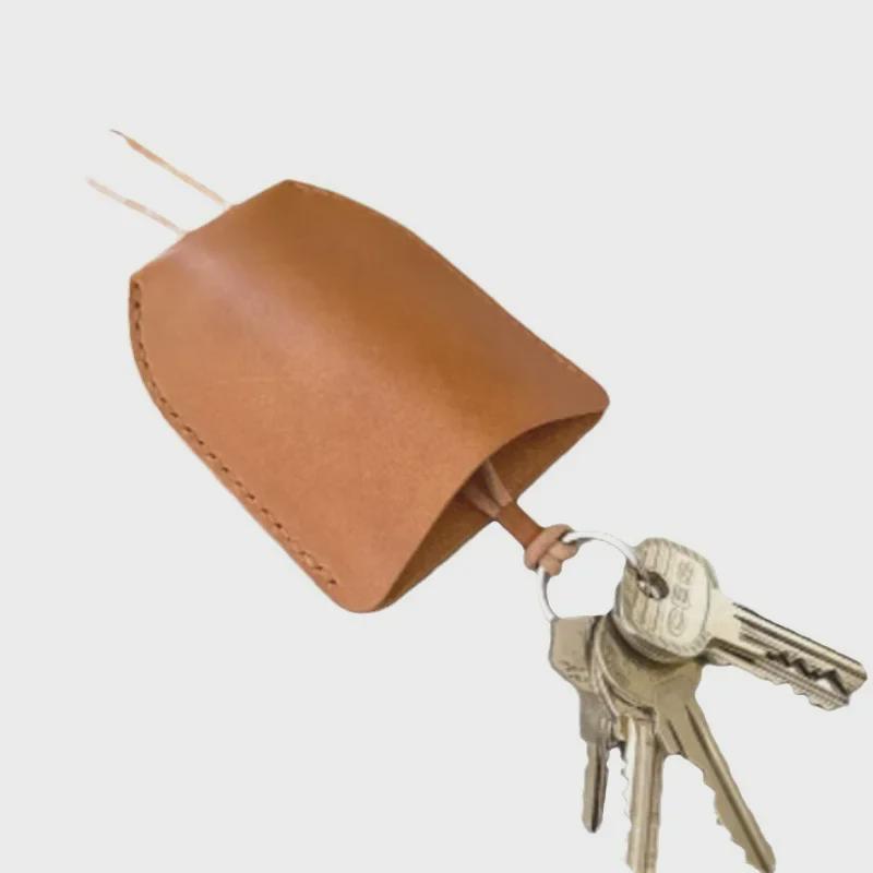 Japanese Adjustable Leather Crossbody Key Bag with Anti-Lost Neck Strap and Car Key Protective Cover