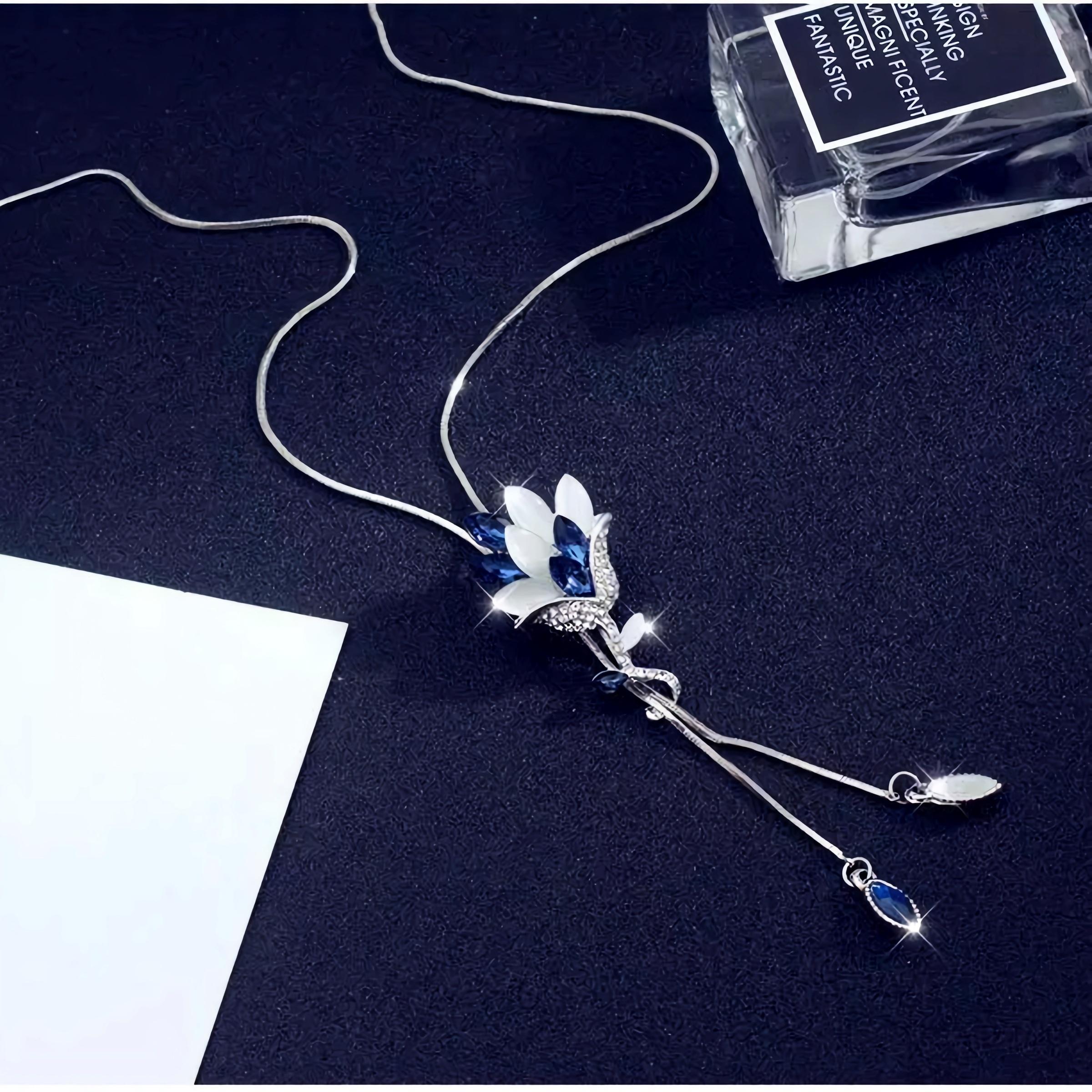 

Корейский стиль Роза Личность Креативный цветок Роскошный длинный кулон Ожерелье синий