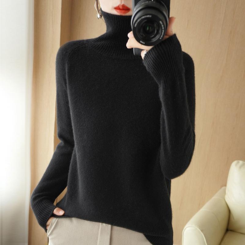 Autumn/Winter 2024 High-Neck Knit Pullover: Slim Fit, Solid Color, Long Sleeve