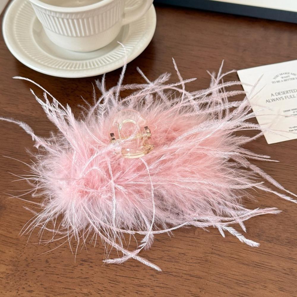 Autumn and Winter New Style Super Fairy Feather Catch Clip Large Hair Volume Large Back of The Head Shark Clip Pure Desire Wind Hair Clip Headdress
