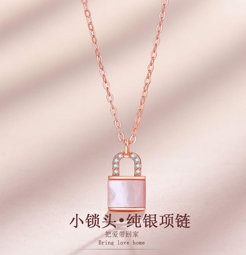 S925 Sterling Silver Shell Lock Necklace Women's Original Design Korean Fashion Instagram Style Daily Life Luxury Cross Chain