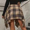 Women Spring Summer High Waist Plaid Printed Irregular A Line Skirt