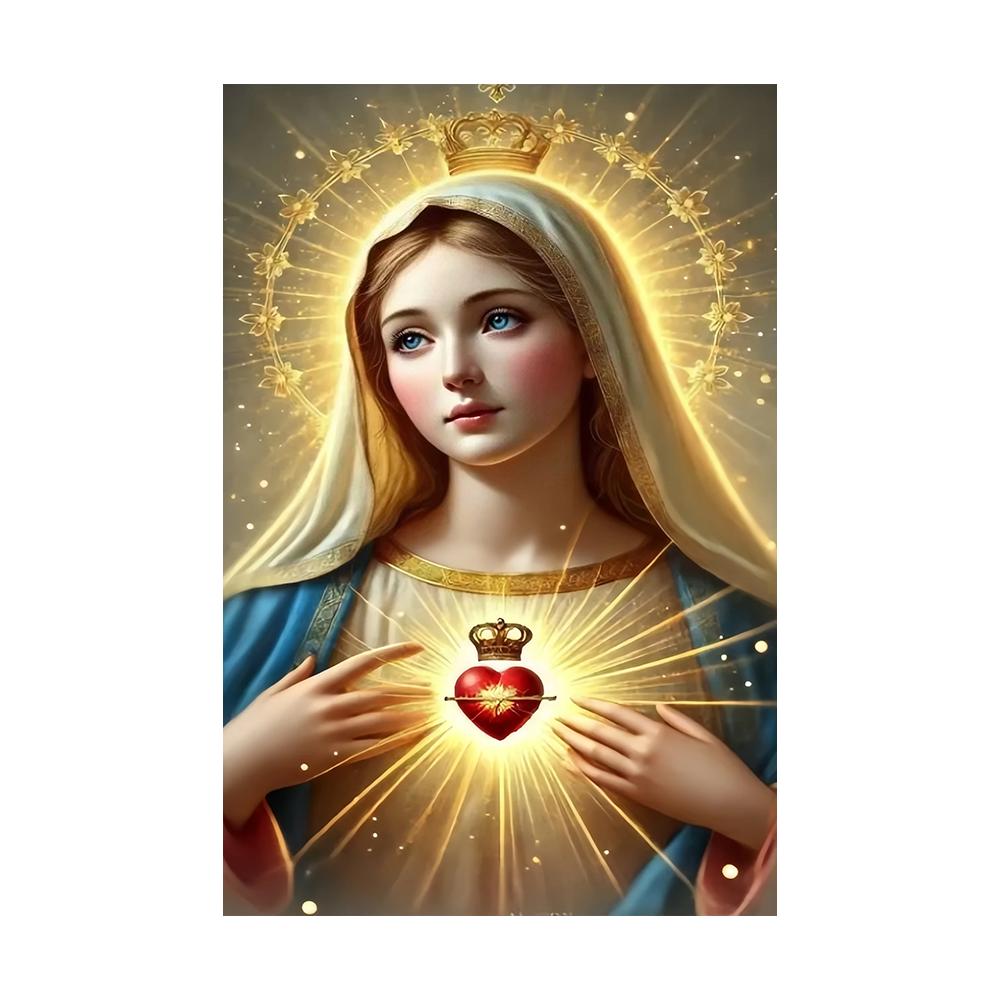 ציור קנבס דתי נוצרי של ישו ומרים הבתולה, לב קדוש, פוסטר אמנותי של ישו הילד הקדוש הקתולי, עיצוב בית נוצרי