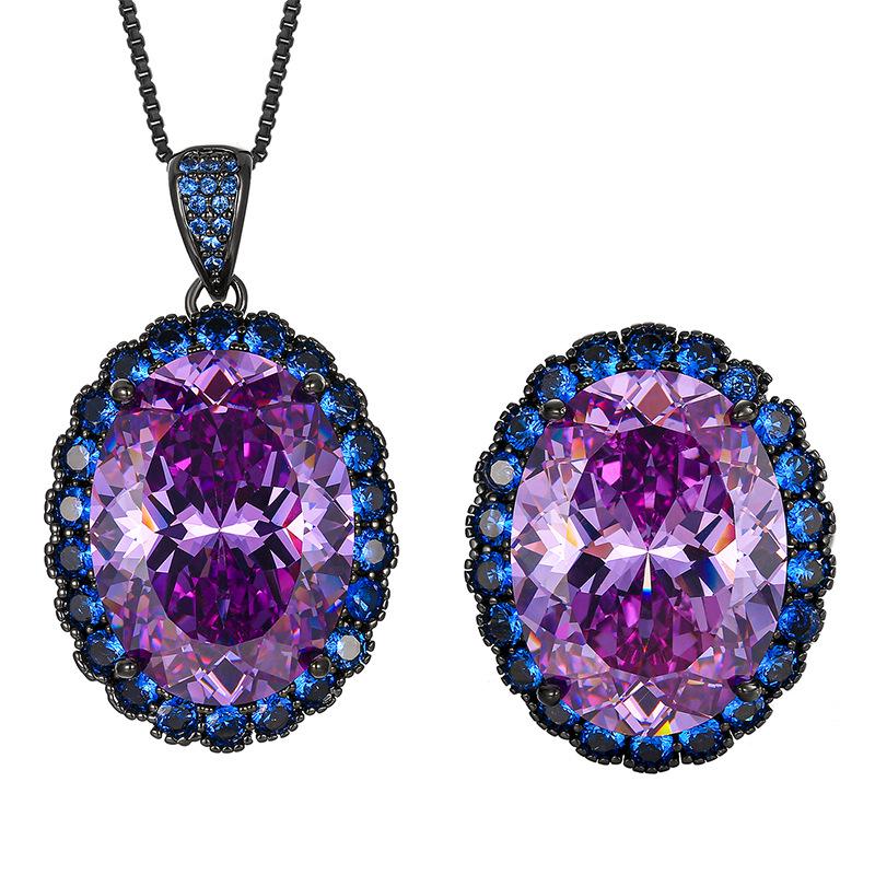 Bijuterii Bază Cupru Placat cu Aur Simulare Spinel Albastru Set Premium în Formă de Ou Femei Piatră 15 * 20