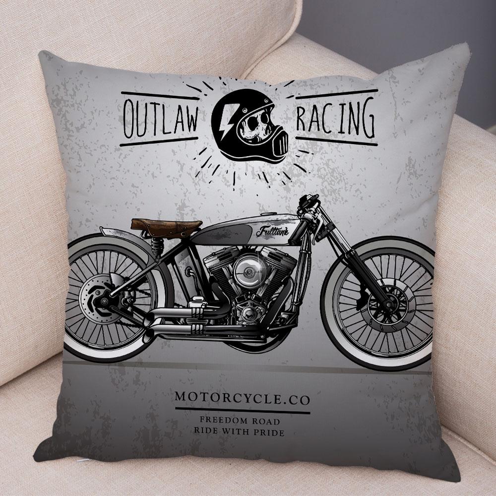 Colorful Motorcycle Cushion Cover Decor Vintage Style Bike Race Pillowcase Soft Plush Pillow Case for Sofa Home Car 45x45cm