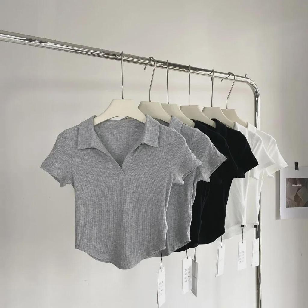 2024 Summer Slim Fit U-Shaped Polo Collar T-Shirt for Women – Short-Sleeved Hot Style
