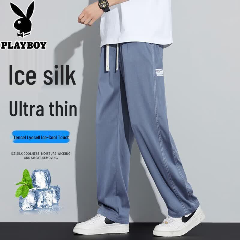 PLAYBOY Men s Ice Silk Straight-Leg Casual Pants M