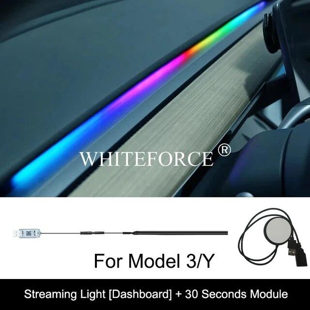 For Tesla Model 3/Y 2017-2023 Streaming Ambient Light Dashboard Flow Light Remote/APP Control USB Ambient Strip Lamp Decoration