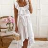 Sleeveless Dress Women Square Neck Ruffle Hem Loose Waist Solid Color Casual Daily Wear