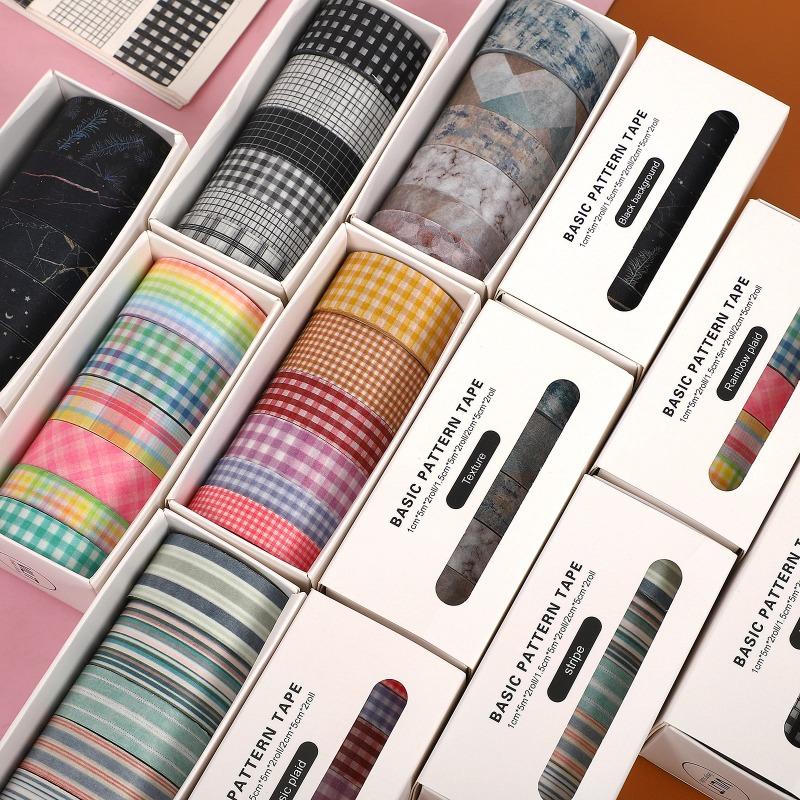 6pcs/set Basic Pattern Marble Plaid Stripe Decoration Washi Tape Set DIY Background Scrapbook Sticker Masking Tape Kawaii