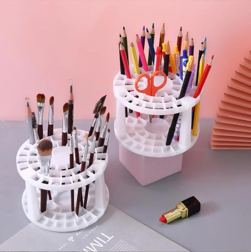1Pc 49 Holes Paint Brush Pencil Stand Watercolor Paint Brush Holder Stand Painting Supplies For Students Desk Organizer
