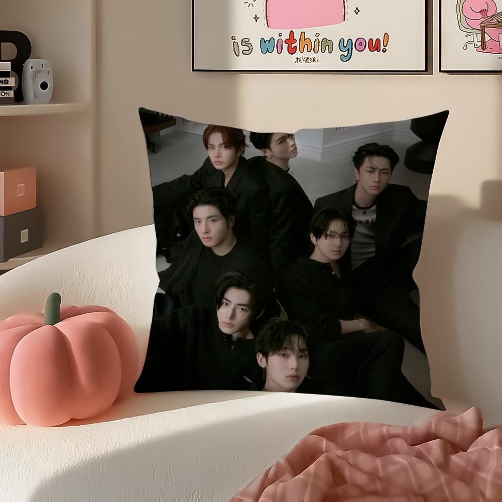 Korean Kpop Boy Group Superstar EENHYPEN Cushion Cover Pillowcase Short Plush Invisible zipper Room Sofa Cushion Cover