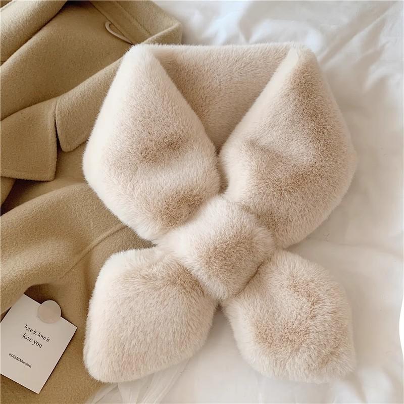 Fake Rabbit Fur Collar Scarf Women Keep Warm Thickening Fur Sjaal Colorful Cross Winter Scarf Autumn Winter Fake Fur Plush