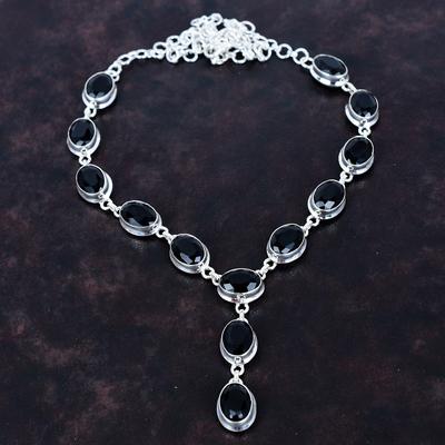 Faceted Black Onyx Necklace Gemstone Handmade Necklace Designer Jewelry 925 Sterling Silver Necklace Adjustable Chain Necklace Gifts for Mom