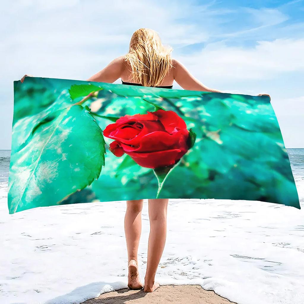 Beach Towel Rose Lightweight Terry Fabric Quick Dry Sandless Travel Absorbent Oversized Towel for Pool Swimming Bath Camping