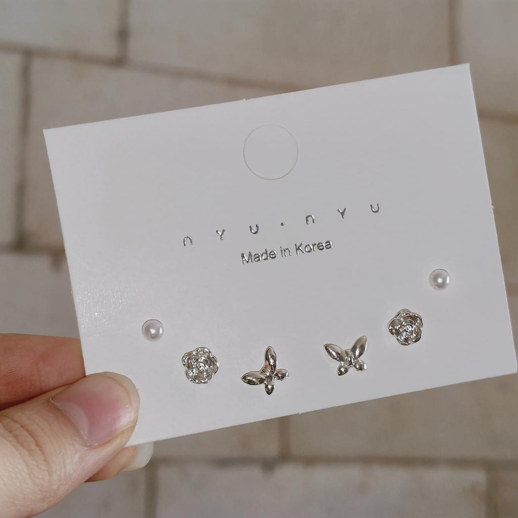 Niche Versatile Exquisite Small Butterfly Flower Geometric Suit Stud Earrings Female Tide Temperament Simple Daily Commute