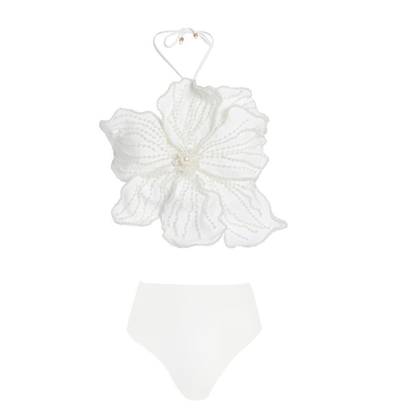 

Европейский и американский купальник бикини с разрезом, с жемчужным цветком, высокого класса, для женщин Extra Large белый