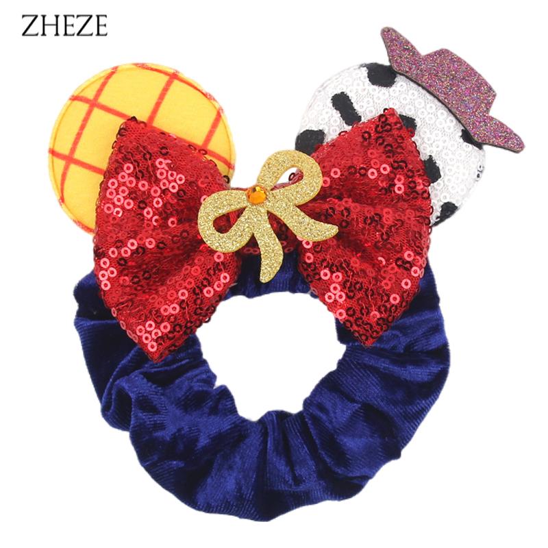 New Disney Mouse Ears Scrunchies Hairband Girl Ponytail Holder For Women Sequins Bows Headband  Women Trip DIY Accessories