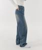 Akeusi Loose Textured Stripe Balloon Fit Wide Denim Pants Unisex (Medium Blue)