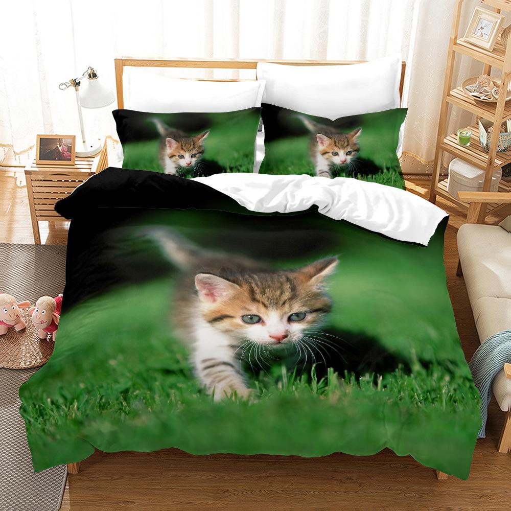 Домашний текстиль Милые кошки, собаки и животные 3D цифровая печать Трехпредметный пододеяльник наволочка EU S(135*200/50*75*2)