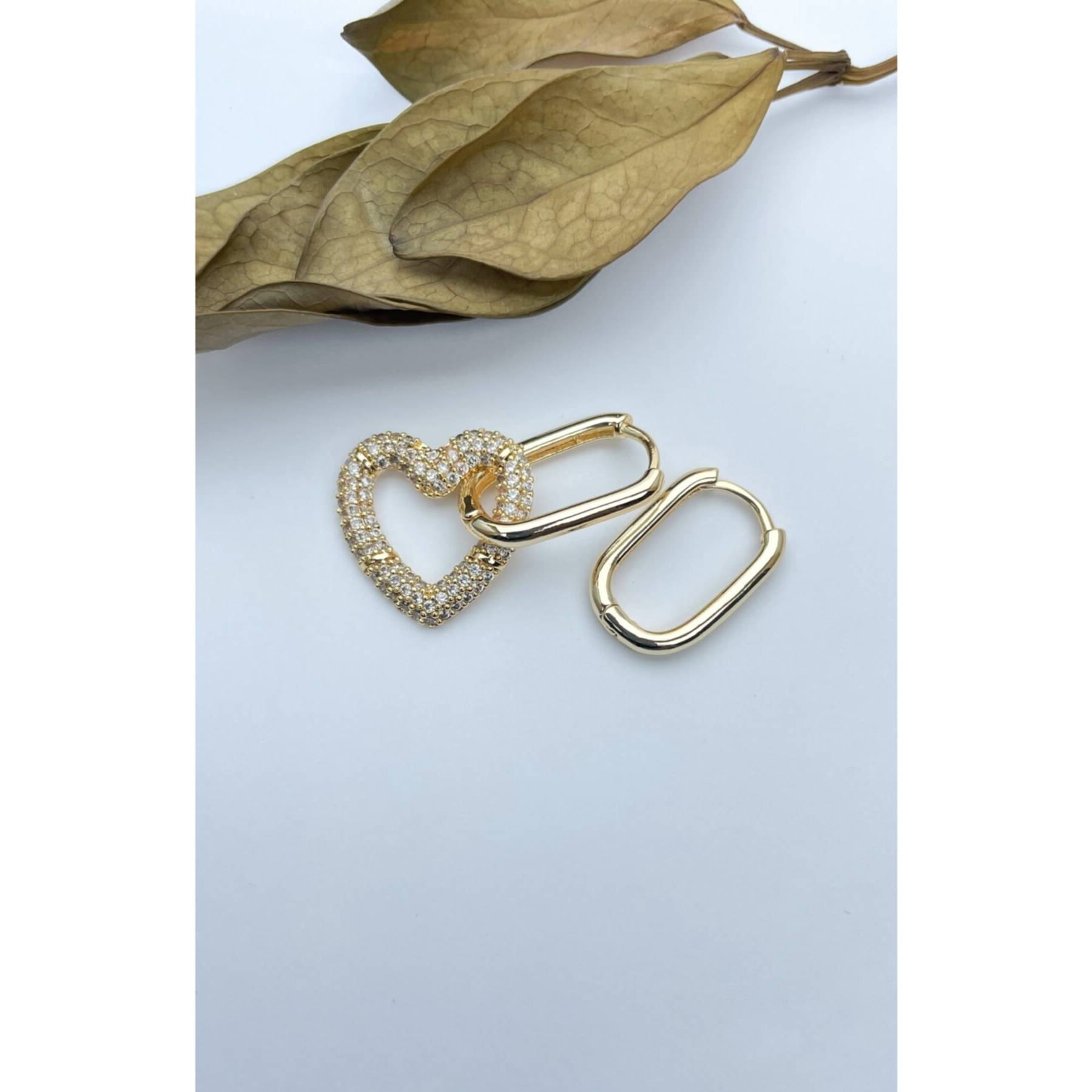 

Big Heart Zircon Stone Gold Color Earrings