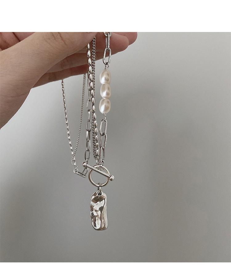 Korean Style Retro Pearl Necklace: Women's Multi-Layer Asymmetrical Clavicle Chain with OT Buckle