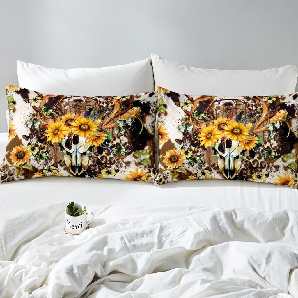 Flower Deer Head Three-Piece Quilt Cover 3D Digital Printing Bedding Set Bed Cover