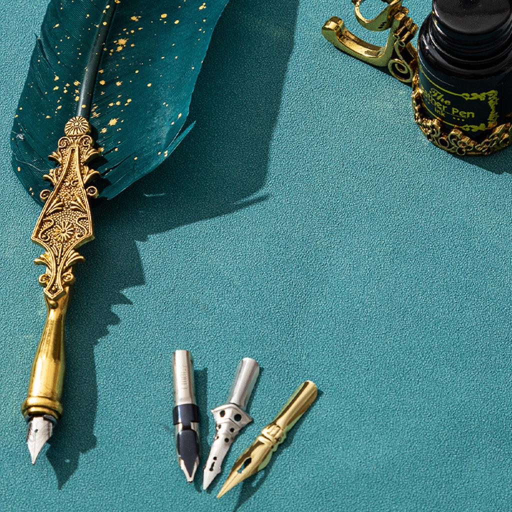 Feather Dip Pen with Pen Nib and Ink for Gothic Calligraphy Vintage Quill Pen Calligraphy Pen Beginner Calligraphy Gift