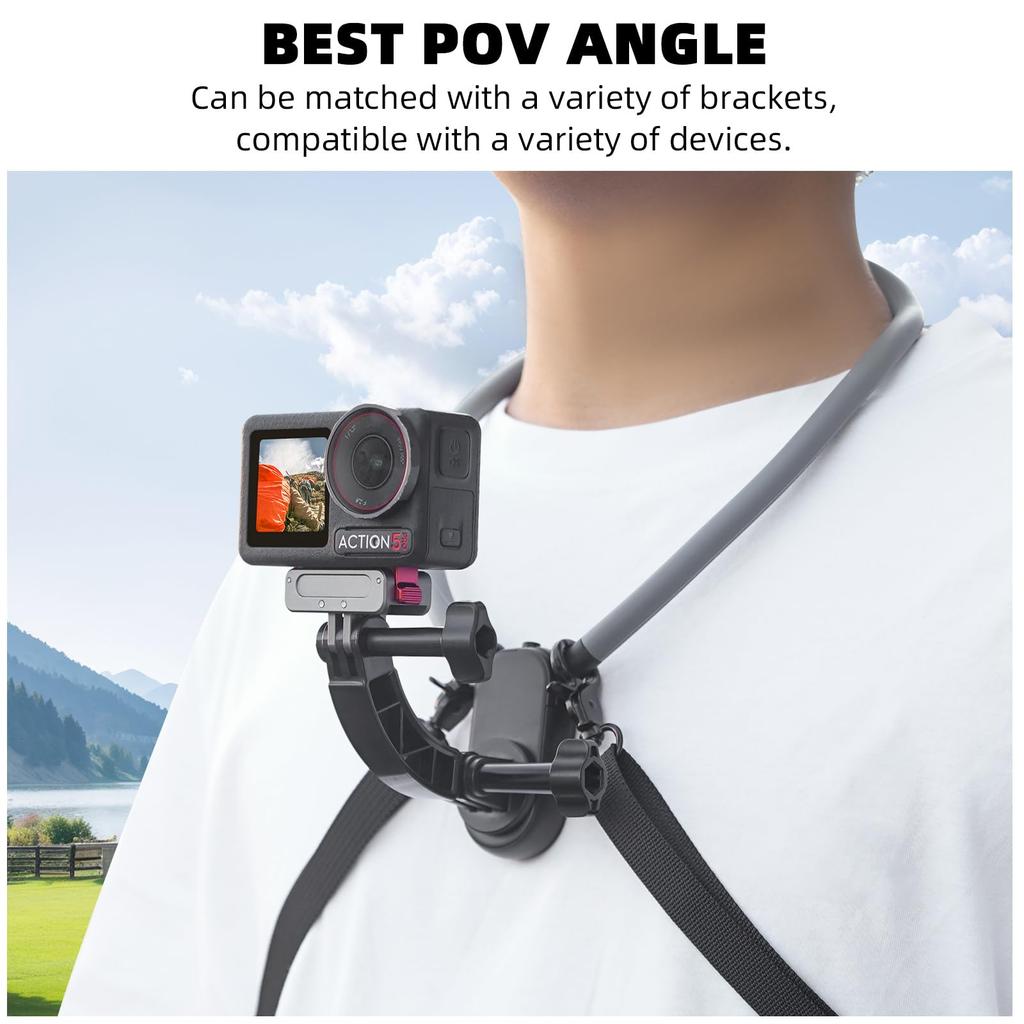 BRDRC Action Camera Necklace Mount for Go Pro with Magnetic Phone Clip for OSMO Action 5 Pro 4 3 Pocket 3 Insta 360 X4 X3 ACE PRO iPhone Recording