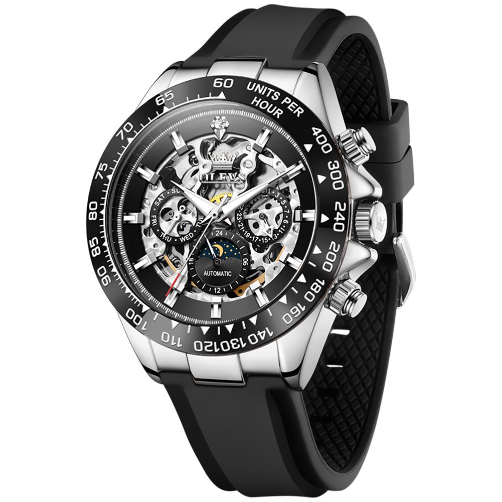 OLEVS Luxury Skeleton Moon Phase Date Watch For Men High Quality Automatic Mechanical Luminous Waterproof Men's Watches Reloj
