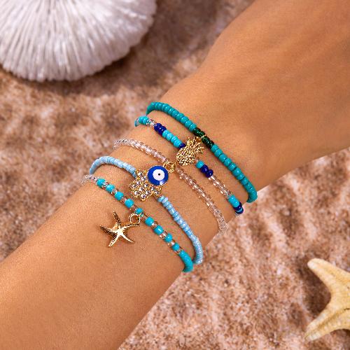 European American Fashion Bohemian Layered Beaded Bracelets Elastic Ethnic Bracelets for Women Female Bangle Bracelet