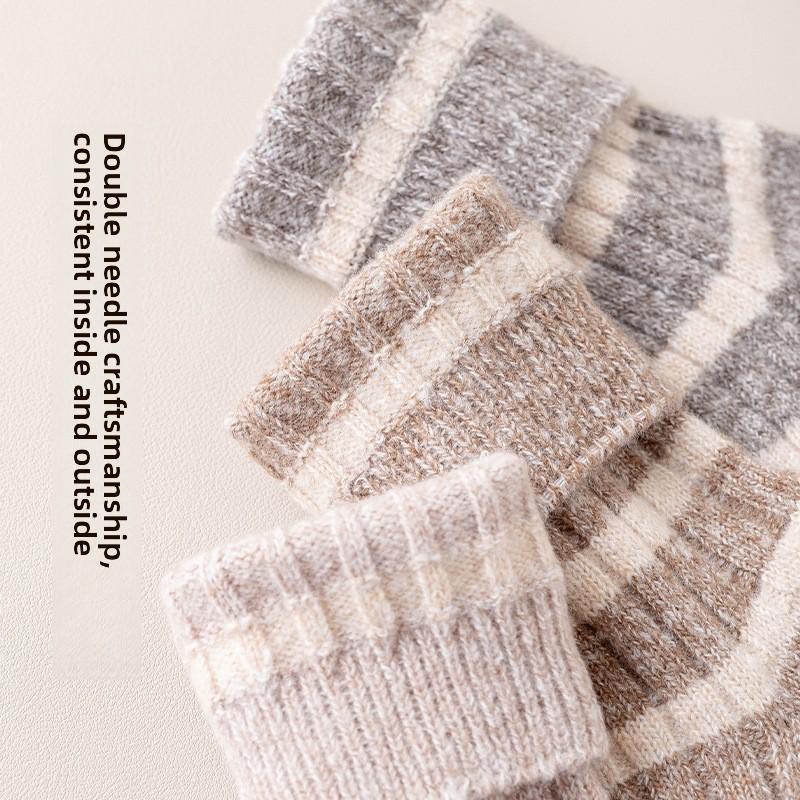 Socks women's mid-tube socks autumn winter double needle stripes spring and autumn warm stockings