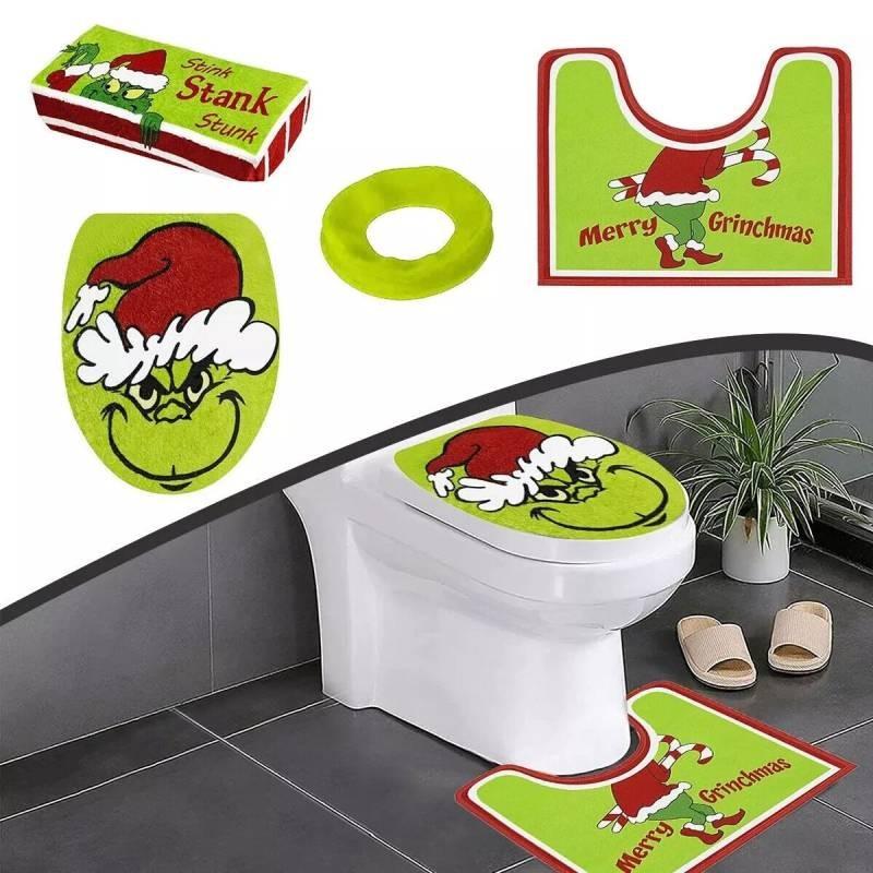 Set Decorazioni Bagno Natale Copriwater e Tappetino Verde Festivo del Grinch