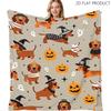 Halloween Dachshund Puppy Pumpkin Ghost Print Throw Blanket, Soft Lightweight Flannel Blanket for Couch for Indoor