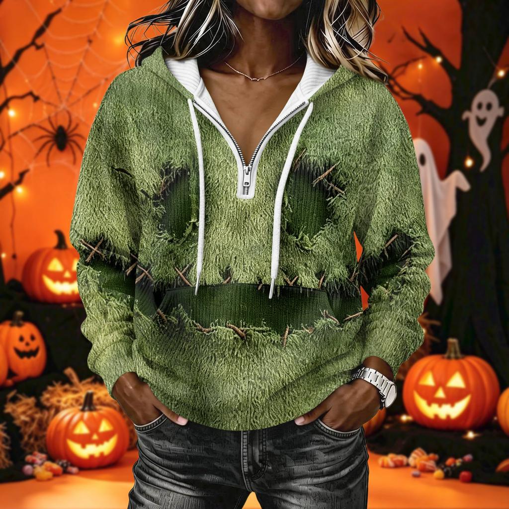 Women's Halloween Print Long Sleeve Hoodie Pullover Sweatshirt