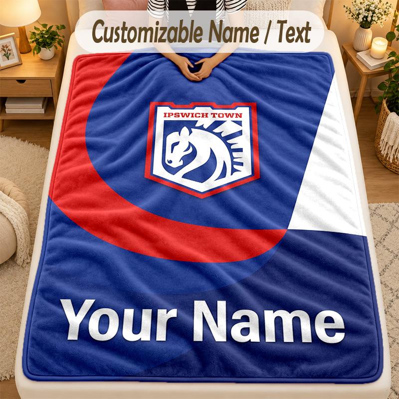 Flannel BlanketIpswich Town Custom Name Text Personalized Soft Warm Throw Blanket Home Decor Gift