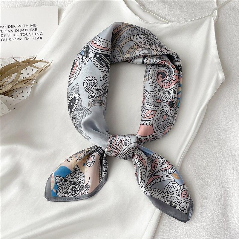 Satin Print Silk Shawl Headscarf Hijab Hair Wrap Fashion Headband Square Scarf For Women Neckerchief Female Foulard Bandana 2021