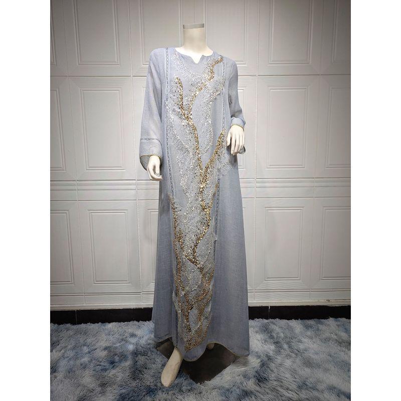 Dubai Arabic Turkish White Mesh Sequin Embroider Gown Dress Saudi Elegant Robe Dress