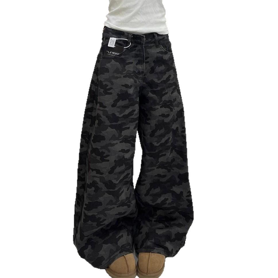 Vintage Dělej Staré Maskáčové Pracovní Oblečení Drapované Džíny Módní Pohodlné Všestranné Dámské Niche Volné Vlečné Kalhoty Džíny pro Ženy Dlouhé Džínové Kalhoty