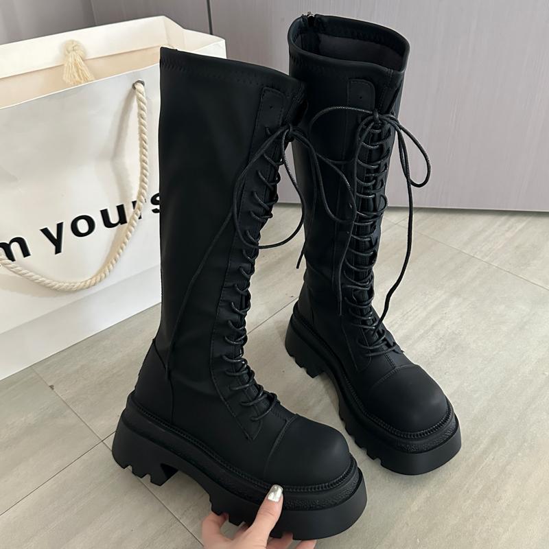 

Flats Platform High Boots Women s Designer Shoes for Woman Winter Knee High Boots Lace Up Trend Goth Fashion Boots Femme 39