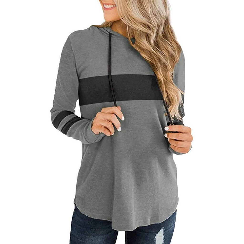 Women's Loose Comfortable Fashionable And Casual Long Sleeved Patchwork Hooded Top