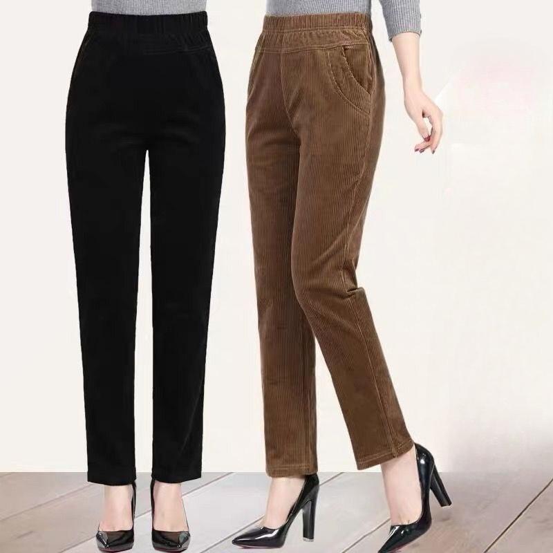 Cordhosen, Damen, Herbst- und Winter-Neuer Stil, Verdickt mit Samt, Hochtailliert, Schlankmachend, Locker, Gerade geschnittene Hosen mit gestreiftem Samt