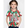 Round Neck 3D Christmas Theme Printed Short Sleeved Children's Girl T-shirts - Soft Medium Stretch Polyester Fabric Summer Relaxed Fit Clothing