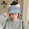 Soft Thick Warm Headwear Winter Visor Cap with Ear Flaps, Plush Beanies Brim, Open Top, Cozy Polyester Hat Cute Cat Ears Ponytail for Women
