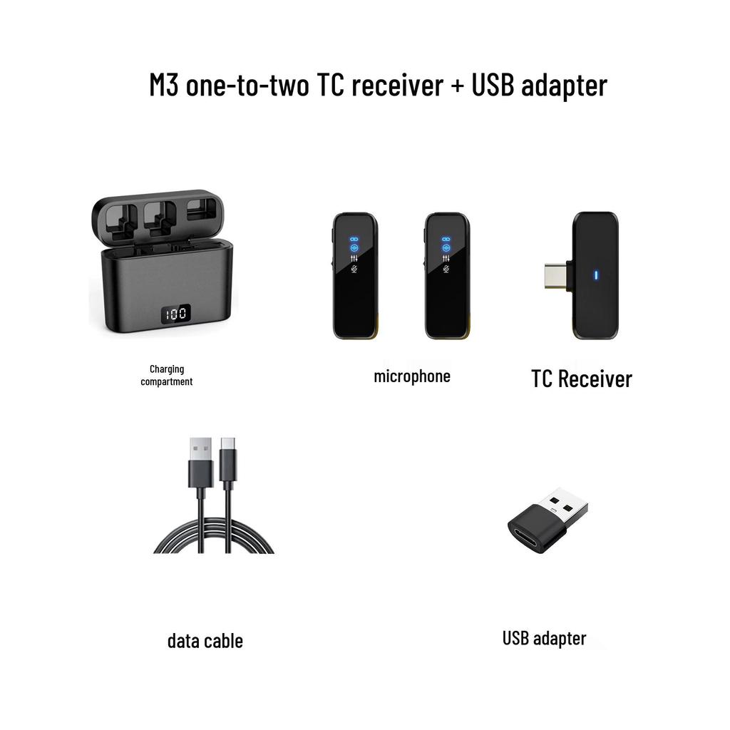M3 Wireless Collar Clip Microphone with Charging Case, Dual Storage, Noise Reduction, for Mobile Live Broadcasts.