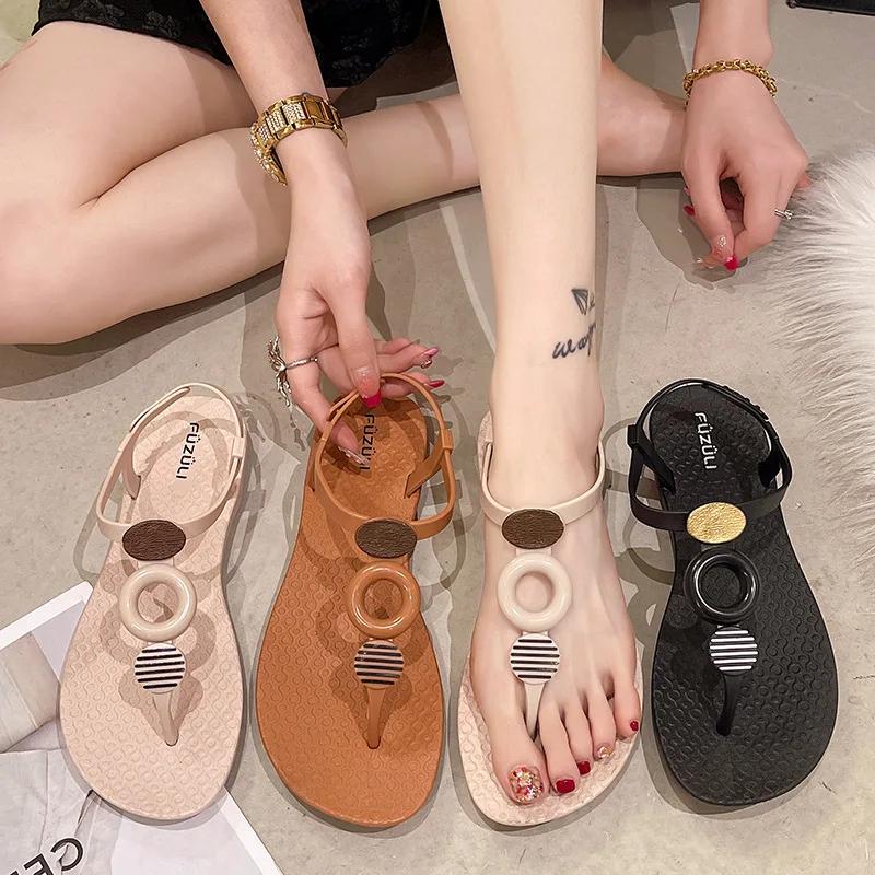 Fashion Women Sandals 2025 Summer Flat Shoes Female Bohemian Flip Flops Ladies Vacation Beach Sandales Girls Street Footwear